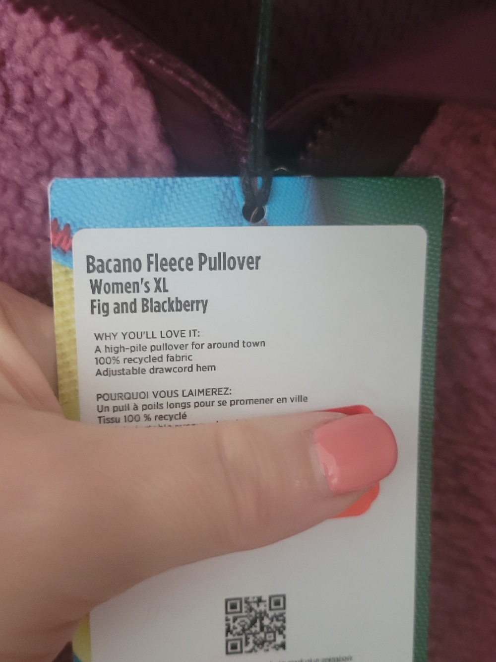 Cotopaxi Bacano Fleece Quarter-Zip Pullover Fig and Blackberry NWT XL (See Pics) - Picture 3 of 9
